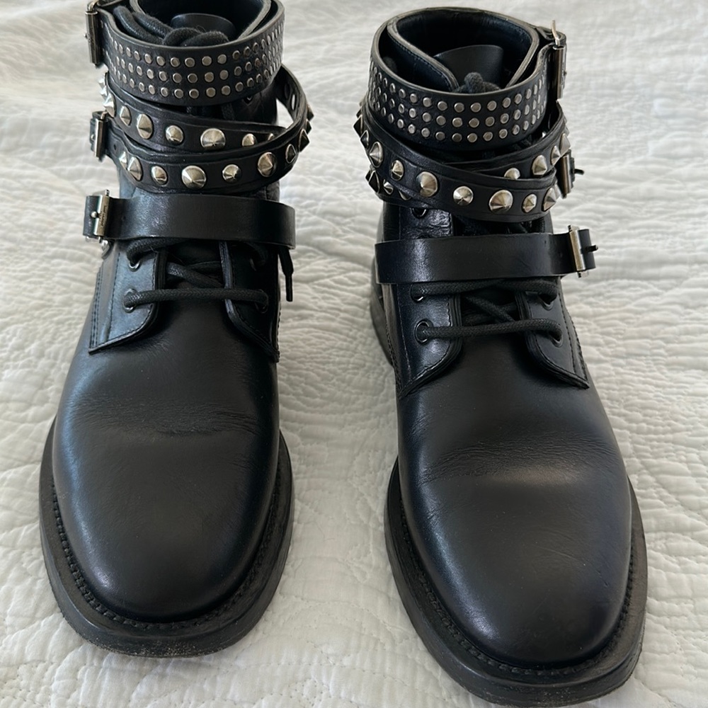 Saint Laurent Paris black leather Moto boots. 37 1/2. Excellent condition